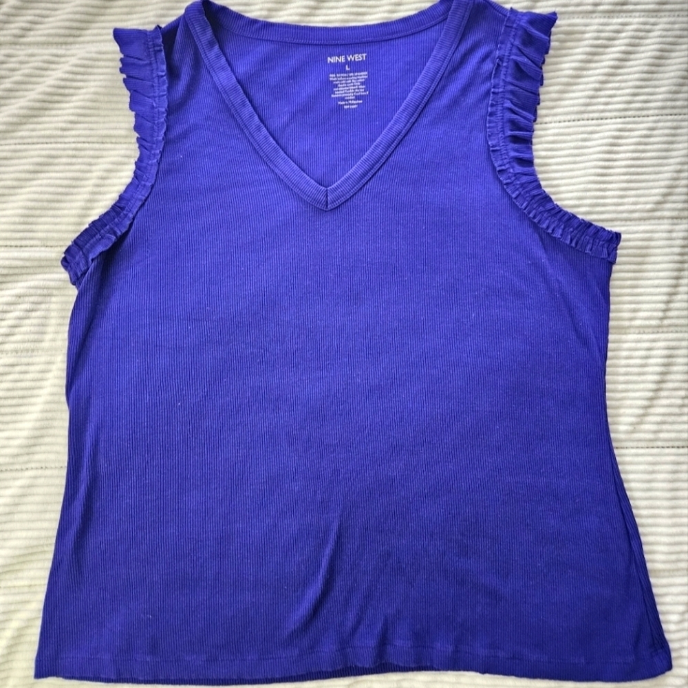 Nine West Women's Blue/Purple  Ruffle Sleeve Top Size L